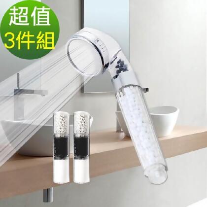 免運!除氯省水加壓過濾蓮蓬頭濾芯3件組(蓮蓬頭1+濾芯2) 蓮蓬頭1+濾芯2 (4組,每組341.1元) 