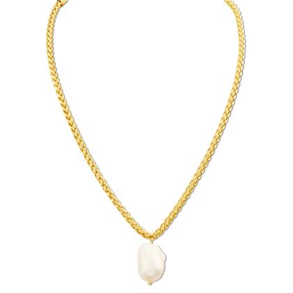 PERLA – Freshwater Pearl Pendant Wheat Chain Necklace