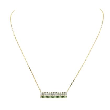 ALISA - Baguette and Emerald Green Bar Necklace