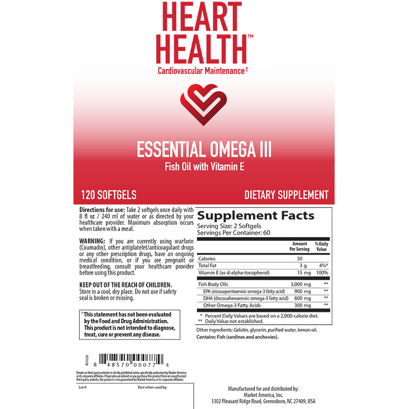 Heart Health&trade; Essential Omega III Fish Oil with Vitamin E