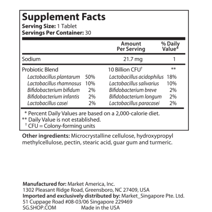 Probiotics-10, open product showing caplets spilled onto a green table