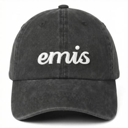 韓國 emis VINTAGE PIGMENT BALL CAP 水洗感草寫刺繡棒球帽 黑色BLACK 