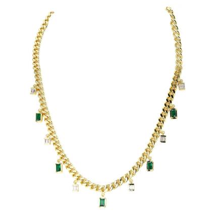 SERENA - Baguette Drop Link Necklace 