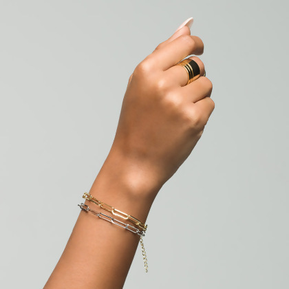 Layered JUSTINE Paperclip Bracelets in gold and silver