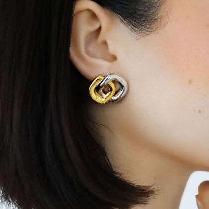 KYLIE &ndash; Two-Tone Double Square Earrings alternate image