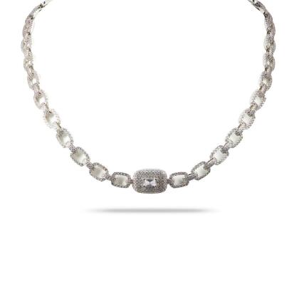 LOREN - Pave Square Radiant Cut Link Necklace 