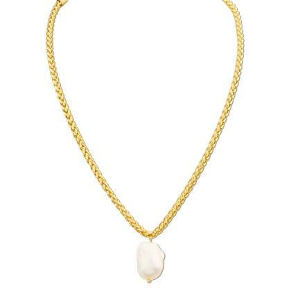 PERLA – Freshwater Pearl Pendant Wheat Chain Necklace 