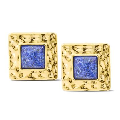 MARINA – Lapis Lazuli Square Hammered Clip-on Earrings 