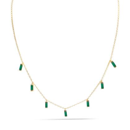 CARYN - Emerald Green Baguette Drop Necklace 