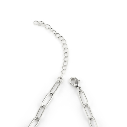 MARIA - Paperclip Bracelet With Pave Oval Link extender in silver