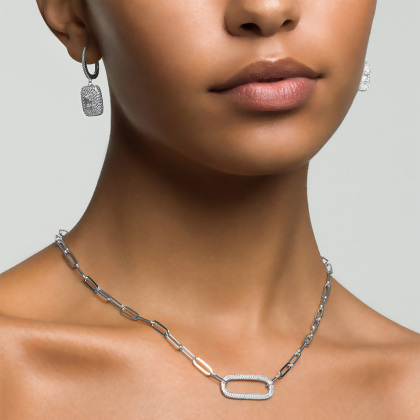 MARIA - Paperclip Necklace With Pave Oval Link alternate image