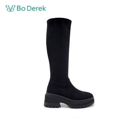 Bo Derek 率性絨布彈力高筒厚底靴-黑 