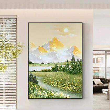 「日照金山」diy數字油畫 30X40cm有框 山水畫 風水畫 風景畫 北歐數字油畫房間裝飾畫掛畫壁畫大幅 水彩畫 