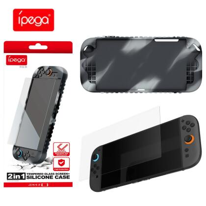 Switch2代遊戲主機迷彩矽膠套NS2主機防指紋螢幕鋼化膜2合1套裝 