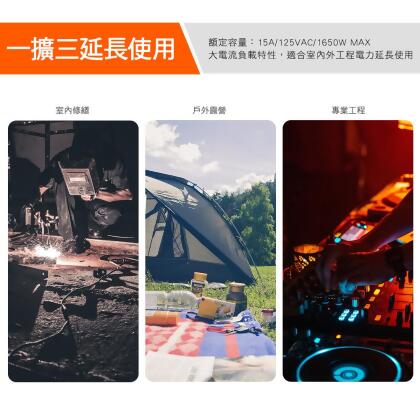 群加 2P 1擴3插工業用動力延長線-摩卡棕-TU3C1050-5m-台灣製-防火耐熱材質 
