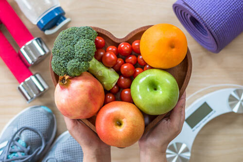 Fruit and Veggies in a heart shaped bowl