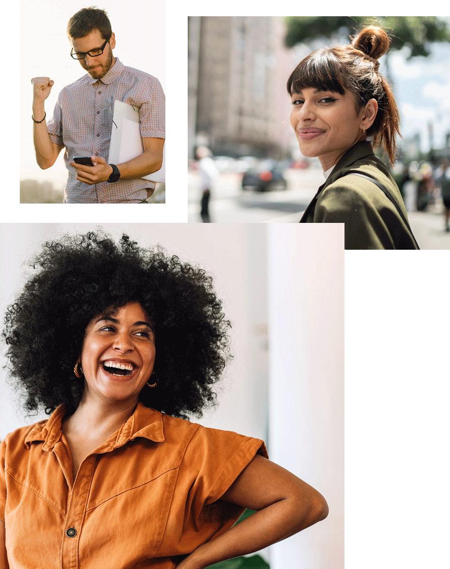 collage of three different people smiling